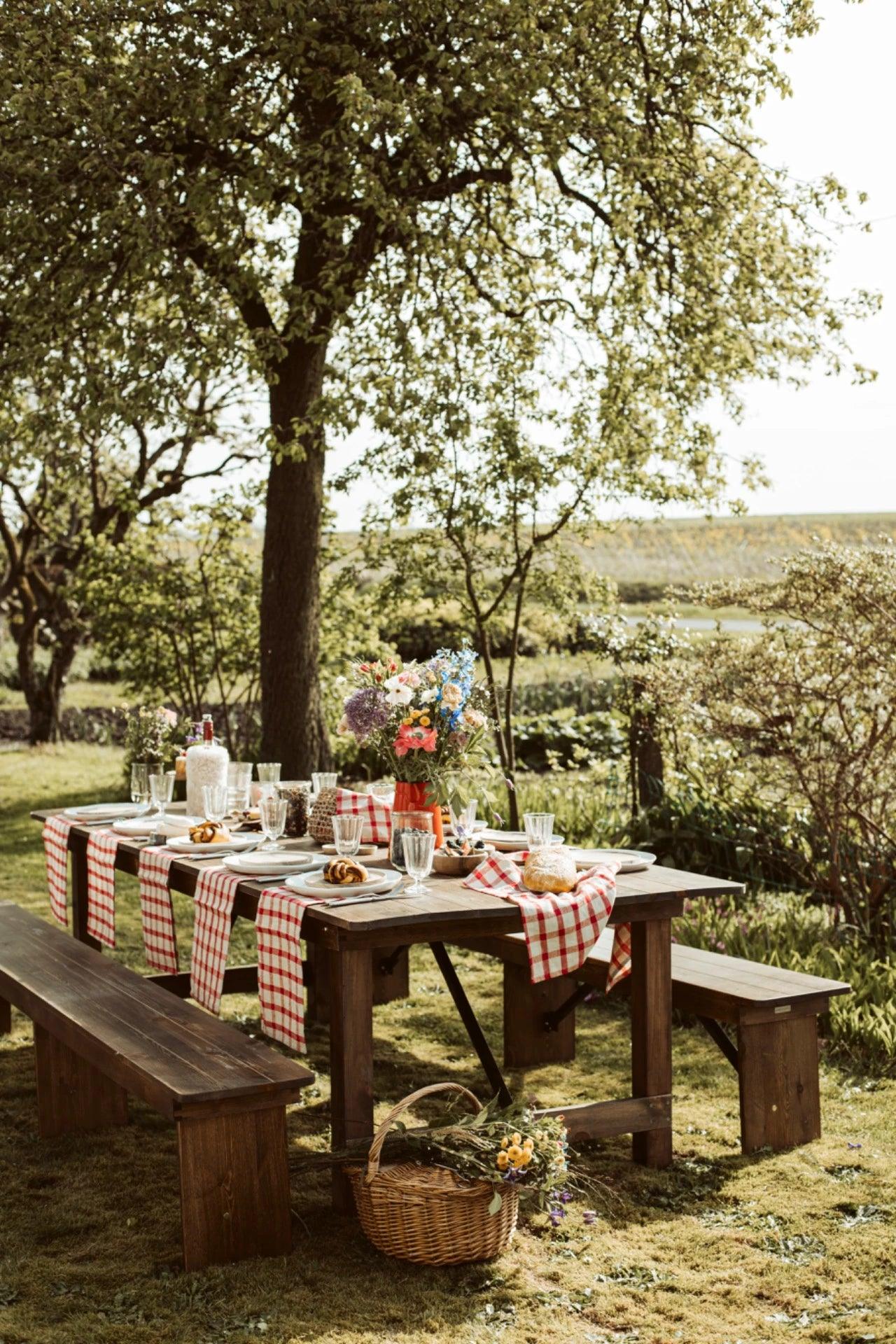 gingham red linen table napkin