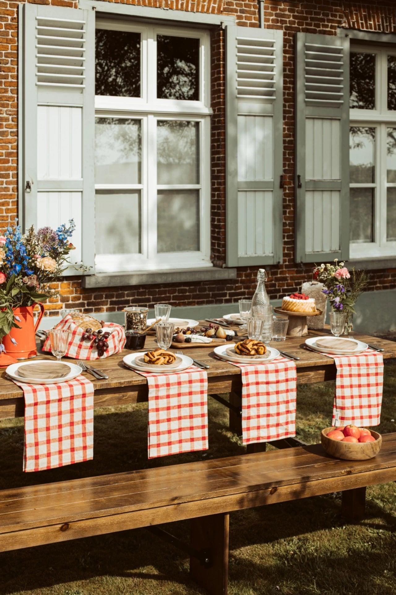 gingham red linen table napkin