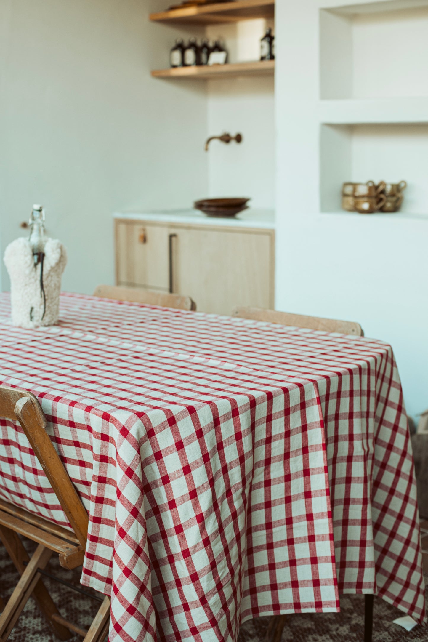 gingham red - linnen tafelkleed