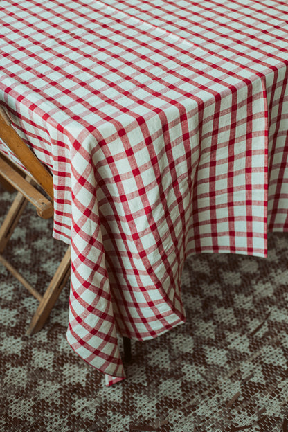 gingham red - linnen tafelkleed